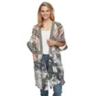 Women's Caribbean Summer Mixed Print Drape Front Kimono, Beige