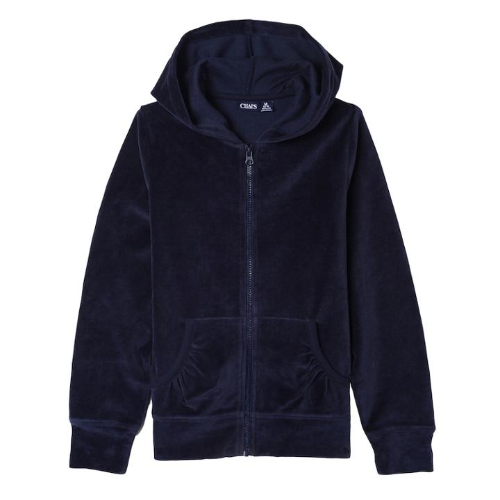 Girls 7-16 Chaps School Uniform Velour Hoodie, Size: 7, Blue (navy)