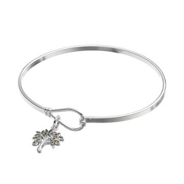 Silver Expressions By Larocks Silver Plated Marcasite Tree Charm Bangle Bracelet, Women's, Multicolor