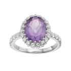 Sterling Silver Amethyst & White Topaz Oval Halo Ring, Women's, Size: 5, Purple