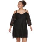 Juniors' Plus Size Lily Rose Lace Cold-shoulder Shift Dress, Teens, Size: 3xl, Black