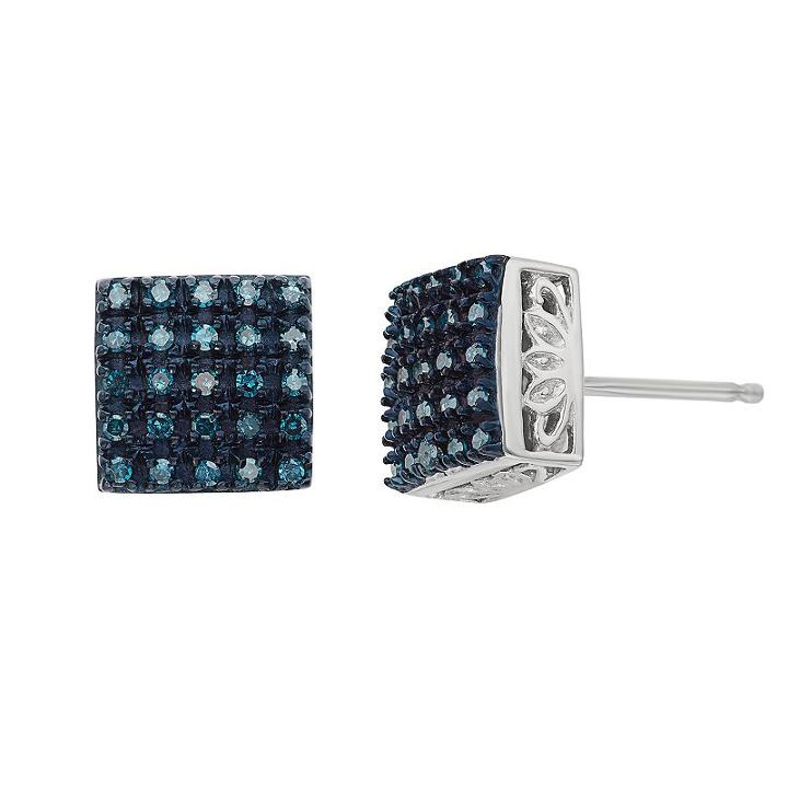 1/4 Carat T.w. Blue Diamond Sterling Silver Square Stud Earrings, Women's