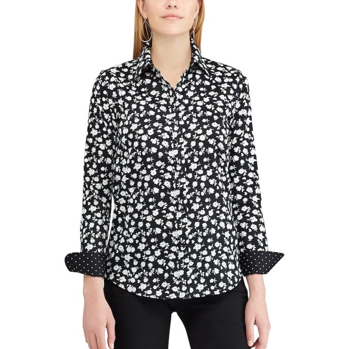 Petite Chaps Non-iron Button Down Shirt, Women's, Size: M Petite, Black