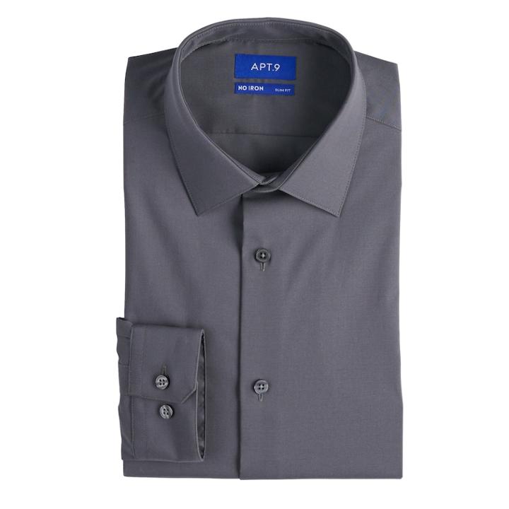 Men's Apt. 9&reg; Slim-fit Heiq Premium Flex No-iron Dress Shirt, Size: L-32/33, Dark Grey