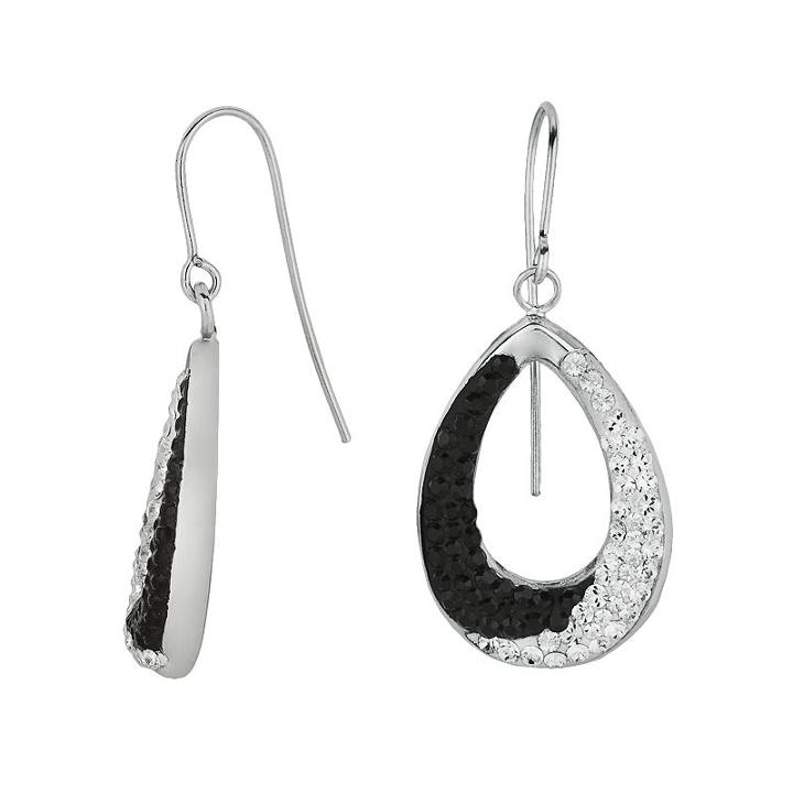 Silver On The Rocks Sterling Silver Black And White Crystal Teardrop Earrings - Made With Swarovski Crystals, Women's