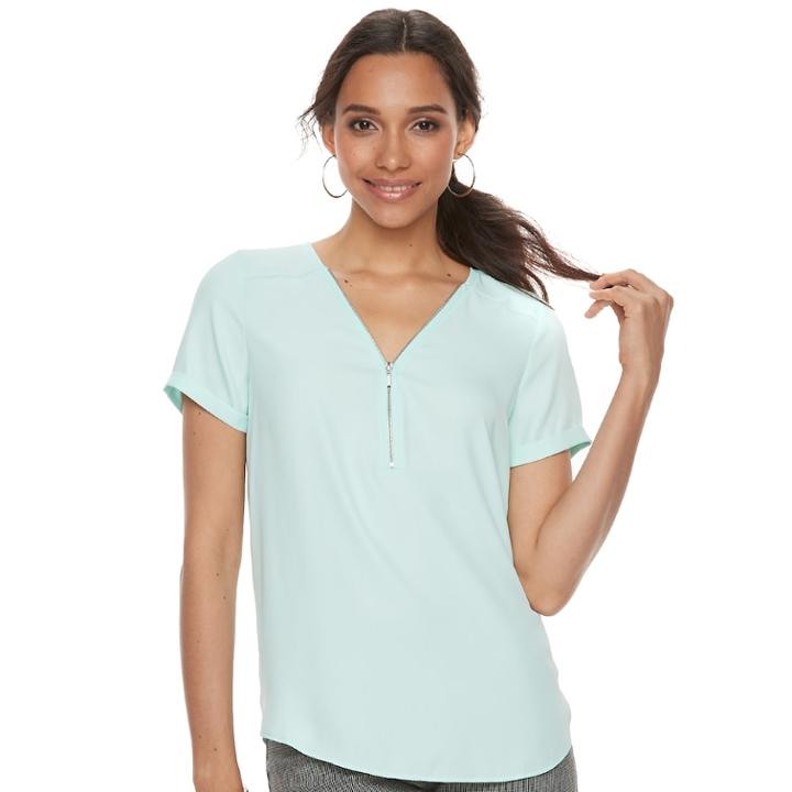 Women's Apt. 9&reg; Zipper Accent Crepe Top, Size: Medium, Light Blue