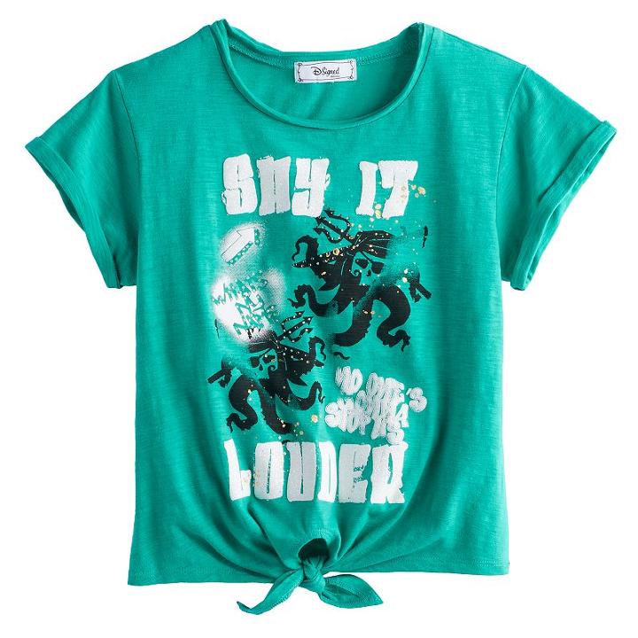 Disney D-signed Descendants 2 Girls 7-16 Say It Louder Tie Front Tee, Size: Large, Brt Green