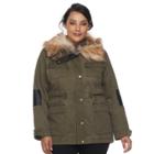 Plus Size Apt. 9&reg; Faux Fur Faux-leather Accent Parka, Women's, Size: 3xl, Med Green