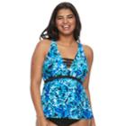 Plus Size Mix And Match Tie-dye Apron-back Tankini Top, Teens, Size: 1xl, Blue Danube