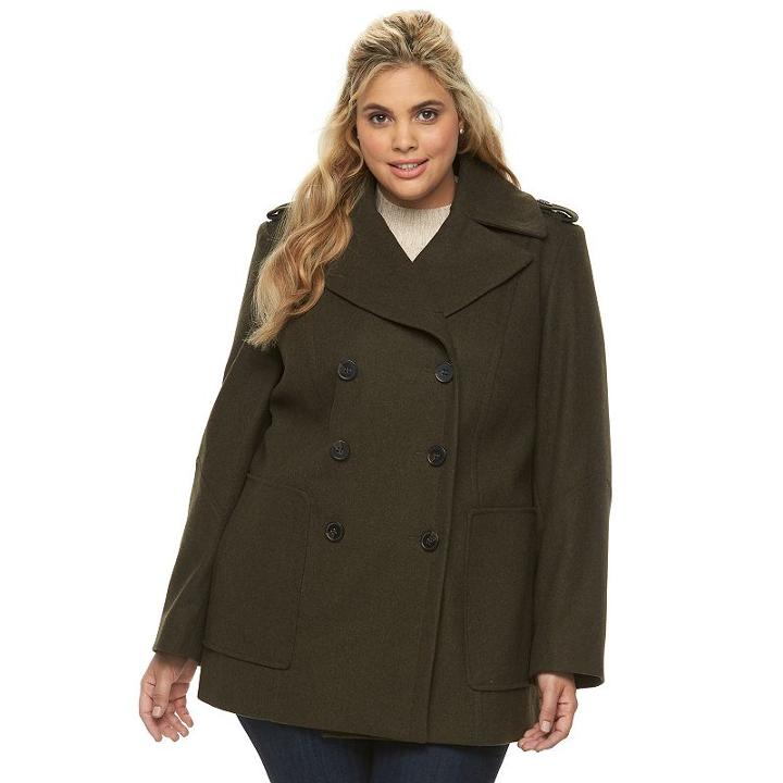 Plus Size Croft & Barrow&reg; Double-breasted Wool Blend Peacoat, Women's, Size: 2xl, Med Green