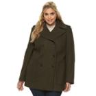 Plus Size Croft & Barrow&reg; Double-breasted Wool Blend Peacoat, Women's, Size: 2xl, Med Green