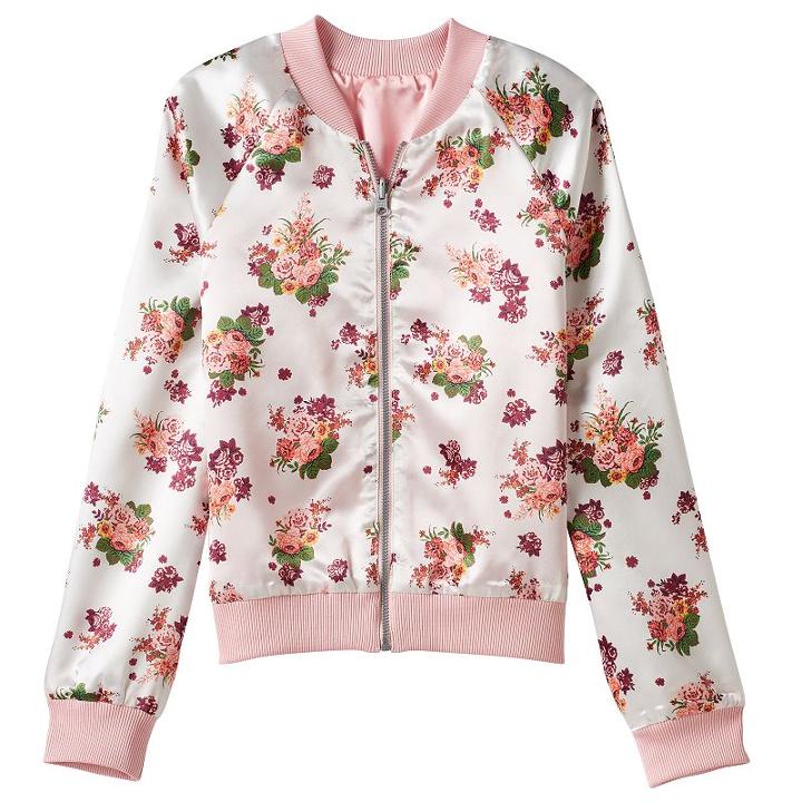 Girls 7-16 Fire Reversible Printed Bomber Jacket, Girl's, Size: Large, Pink