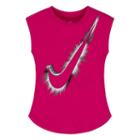 Girls 4-6x Nike Swoosh Logo Burst Curved Shimmer Tee, Girl's, Size: 6x, Light Pink