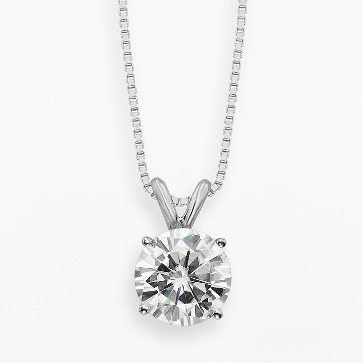 Forever Brilliant 14k White Gold 1 9/10-ct. T.w. Round-cut Lab-created Moissanite Pendant, Women's, Size: 18