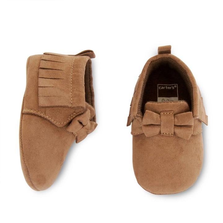 Baby Girl Carter's Brown Bow Moccasin Crib Shoes, Size: 6-9 Months