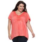 Plus Size World Unity Crochet-trim Flutter Top, Women's, Size: 2xl, Med Orange