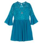 Girls 7-16 Iz Amy Byer Lace Bodice Bell Sleeve Dress With Necklace, Size: 16, Med Green