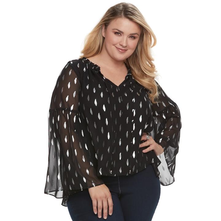 Plus Size Jennifer Lopez Print Chiffon Top, Women's, Size: 0x, Black