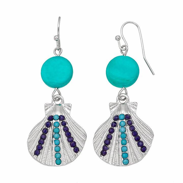 Aqua Composite Shell Nickel Free Shell Drop Earrings, Women's, Blue