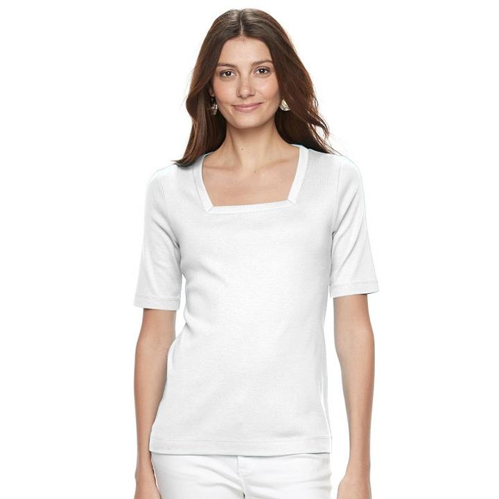 Women's Croft & Barrow&reg; Squareneck Tee, Size: Xl, White