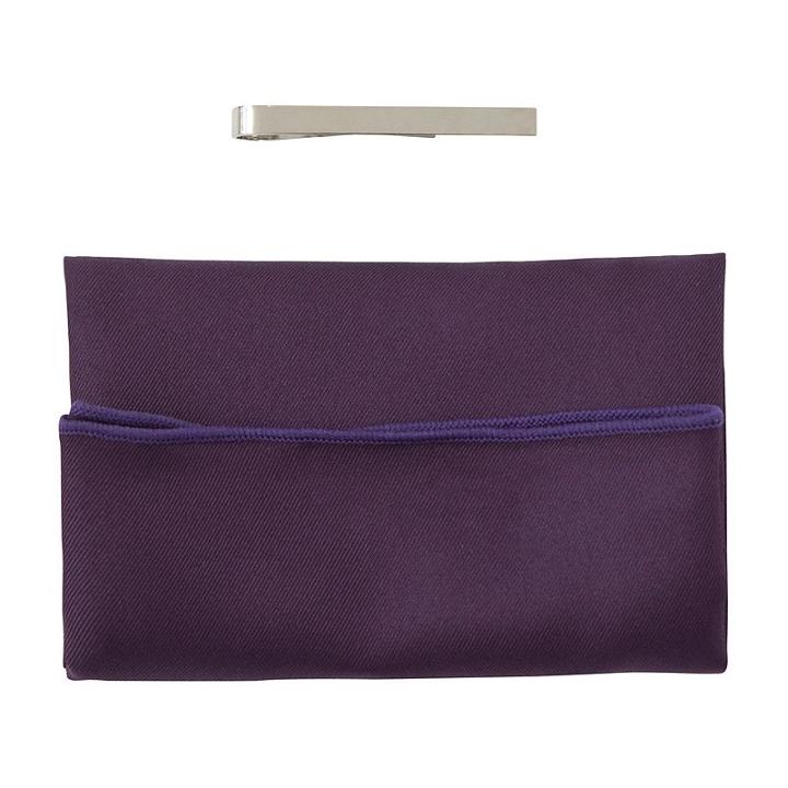 Men's Nick Dunn Pocket Square & Tie Bar Set, Purple