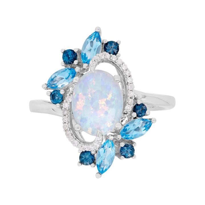 Sterling Silver Gemstone & 1/10 Carat T.w. Diamond Cluster Swirl Ring, Women's, Size: 6, White