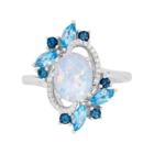 Sterling Silver Gemstone & 1/10 Carat T.w. Diamond Cluster Swirl Ring, Women's, Size: 6, White
