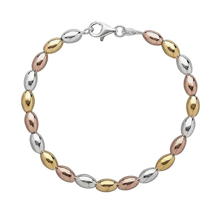 14k Gold Over Silver And Sterling Silver Tri-tone Bead Bracelet, Women's, Size: 7.5, Yellow