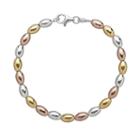 14k Gold Over Silver And Sterling Silver Tri-tone Bead Bracelet, Women's, Size: 7.5, Yellow