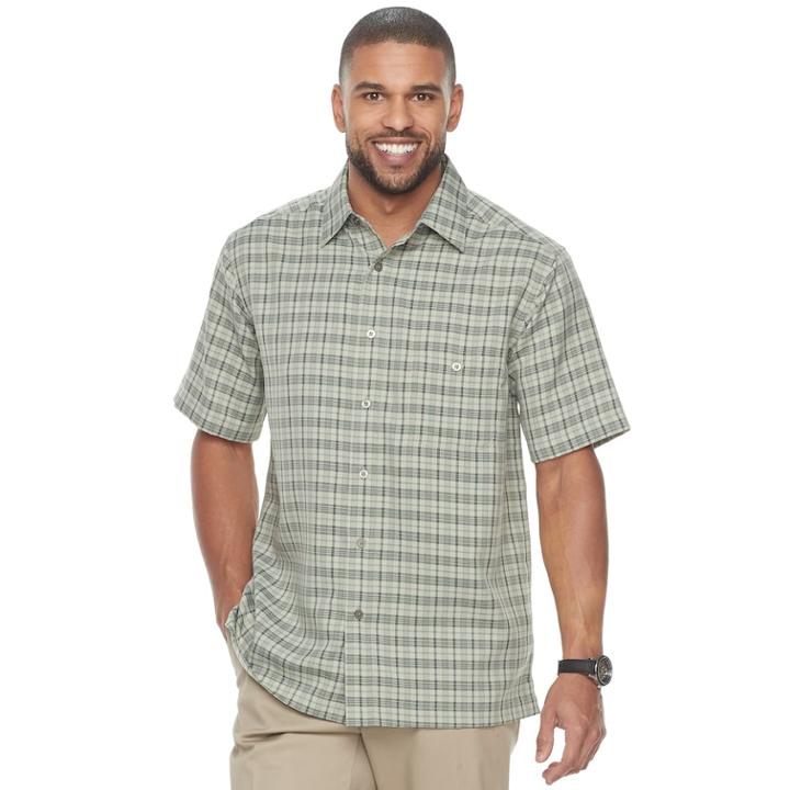 Men's Haggar Classic-fit Plaid Easy-care Button-down Shirt, Size: Xxl, Green