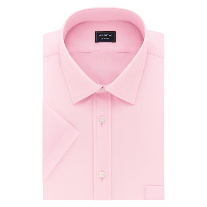 Big & Tall Arrow Regular-fit Spread-collar Short-sleeved Dress Shirt, Men's, Size: 22 Tall, Dark Pink
