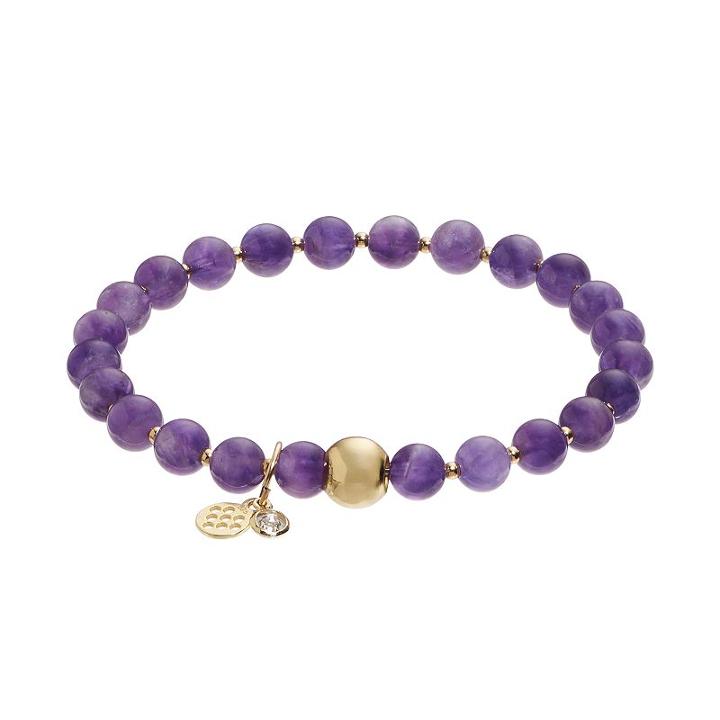 Tfs Jewelry 14k Gold Over Silver Amethyst Bead Stretch Bracelet, Women's, Size: 7, Purple