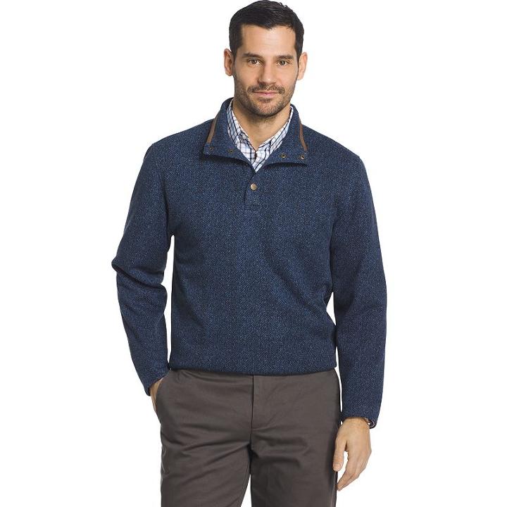 Men's Arrow Classic-fit Herringbone Mockneck Fleece Sweater, Size: Large, Blue (navy)
