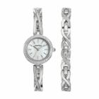 Armitron Women's Crystal Stainless Steel Watch & Bracelet Set - 75/5486mpsvst, Grey