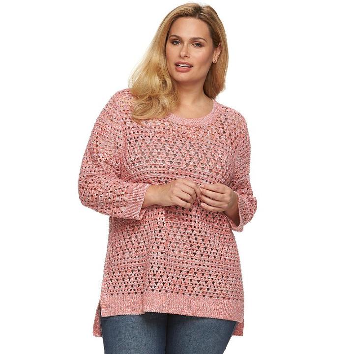 Plus Size Croft & Barrow&reg; Open-work High-low Sweater, Women's, Size: 2xl, Lt Orange