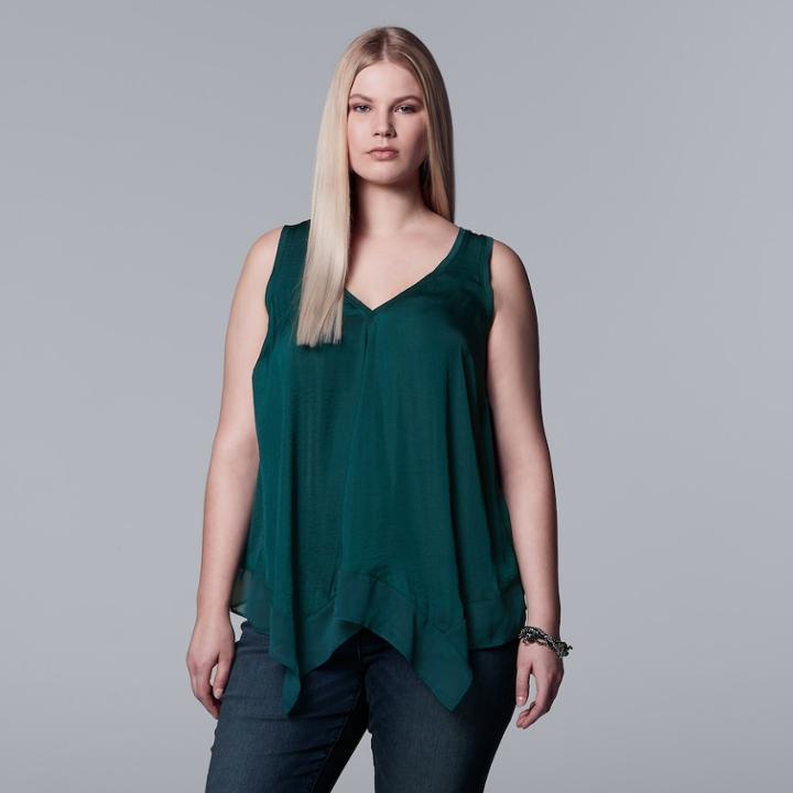 Plus Size Simply Vera Vera Wang Handkerchief Tank, Women's, Size: 2xl, Dark Blue