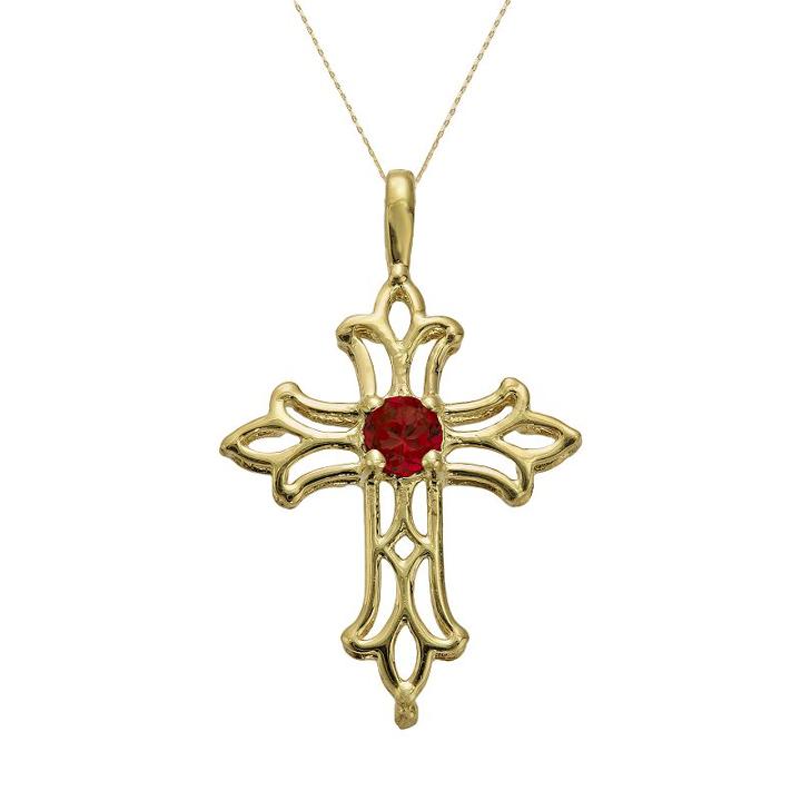 10k Gold Lab-created Ruby Filigree Cross Pendant, Women's, Size: 18, Red