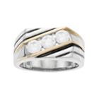 Men's Two Tone Sterling Silver Cubic Zirconia 3-stone Ring, Size: 11, White