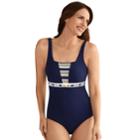 Women's Amoena Samos Bra-sized Nautical One-piece Swimsuit, Size: 8c, Navy White Gold