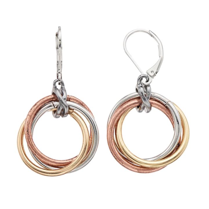 Simply Vera Vera Wang Tri Tone Hoop Drop Earrings, Women's, Multicolor