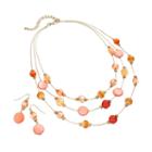 Gold Tone Bead Multistrand Necklace & Drop Earring Set, Women's, Red Other