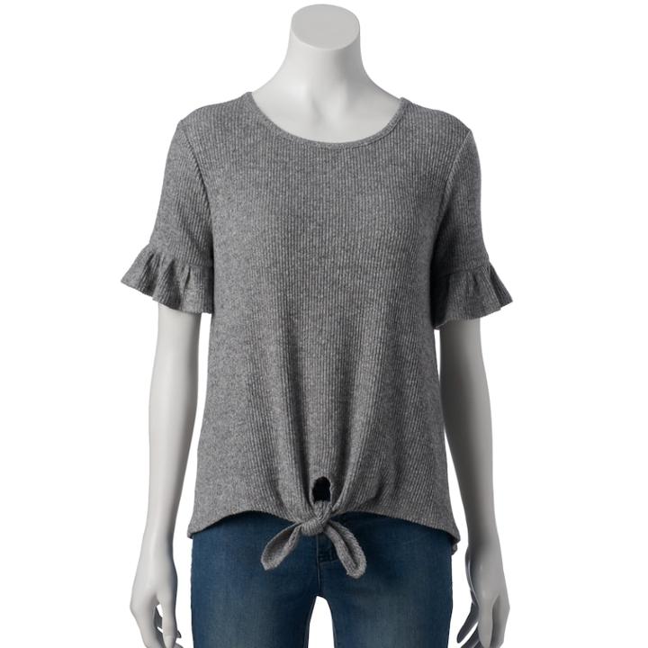 Women's Lc Lauren Conrad Ruffle Knot-front Tee, Size: Xxl, Med Grey