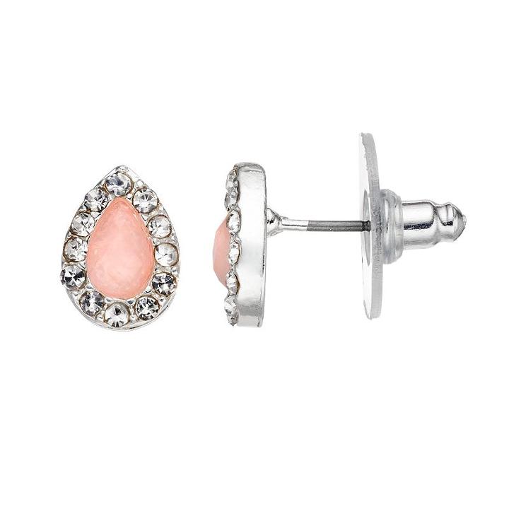 Lc Lauren Conrad Pink Teardrop Halo Nickel Free Stud Earrings, Women's