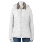 Women's Weathercast Hooded Chevron Quilted Puffer Jacket, Size: Large, White
