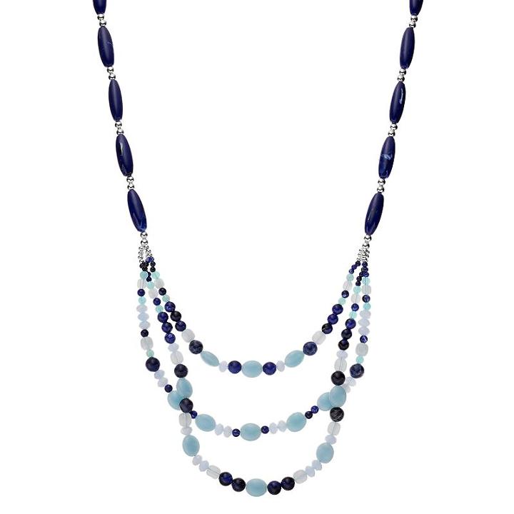 Chaps Long Blue Beaded Swag Necklace, Women's, Light Blue
