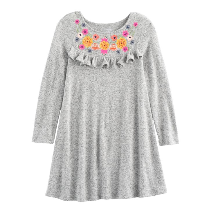 Disney / Pixar Coco Girls 4-7 Embroiderd Flowers Ruffle Dress By Jumping Beans&reg;, Size: 5, Grey Other