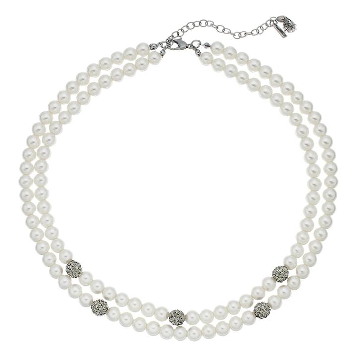 Simply Vera Vera Wang Simulated Pearl & Simulated Crystal Double Row Necklace, Women's, White