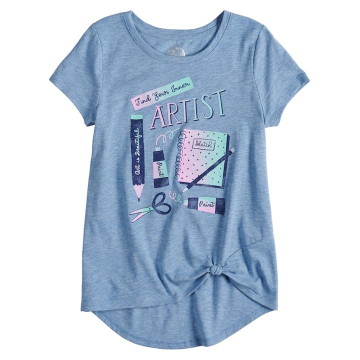 Girls 7-16 So&reg; Knot Front Graphic Tee, Size: 7-8, Med Blue