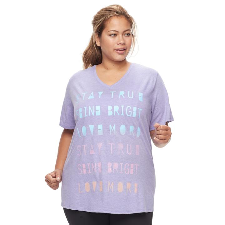 Plus Size Tek Gear&reg; Easy Graphic V-neck Workout Tee, Women's, Size: 1xl, Med Purple