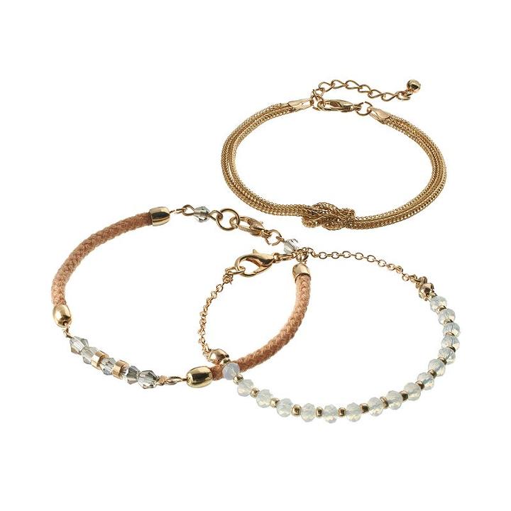 Lc Lauren Conrad Bead And Knot Bracelet Set, Women's, Pink